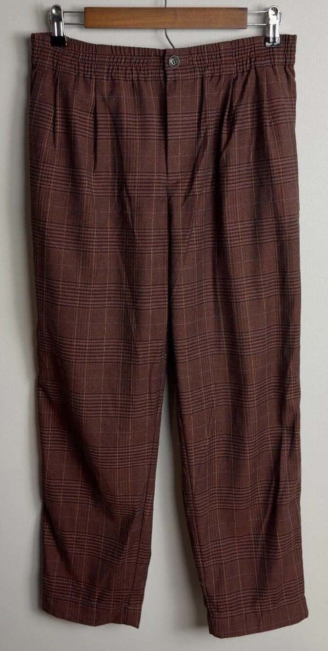 Madewell Brown Plaid Trousers Size Small Elastic Waist Pleated Pants Women’s